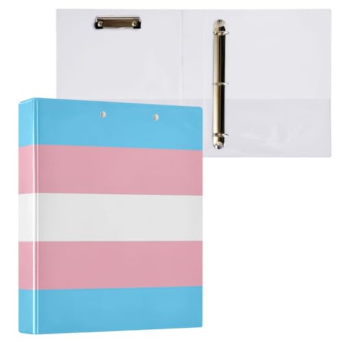 Transgender Pride-Flaggen-3-Ringbuch, 3,8 cm, dekorativer niedlicher Ordner mit rutschfestem Metallclip, D-Ringbuch für Arbeit, Schule, Büro, 1 Stück von CHIFIGNO
