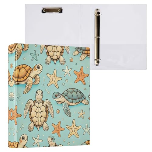 Turtles Starfish Blue 3,8 cm Ordner mit 3 Ringen mit rutschfestem Clip, dekorativer niedlicher D-Ringordner für Schule, Büro, 1 Packung von CHIFIGNO