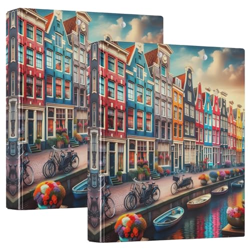 Vibrant C Side Street 3-Ringordner, 3,8 cm, einfacher Ordner-Organizer für 200 Blatt, dekorativer niedlicher Ordner für Arbeit, Schule, Büro, 2 Stück von CHIFIGNO