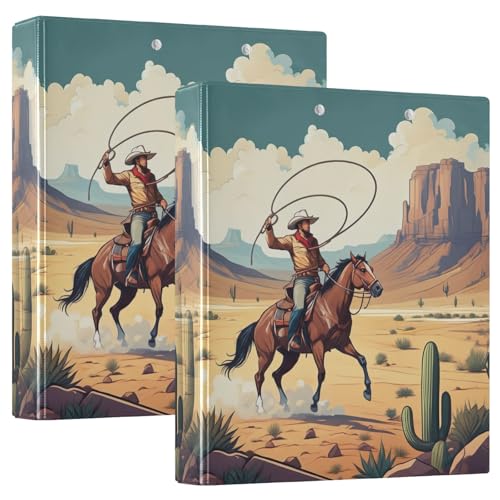 Vintage Cowboy Horse Desert 3,8 cm Ordner 3 Ringe Basic Binder Organizer mit 3 Innentaschen, Drei-Ringbuch, dekorativ für Arbeit, Schule, Büro, 2 Stück Vintage Cowboy Horse Desert 3,8 cm Ordner 3 Ringe Basic Binder Organizer mit 3 Innentaschen, Drei-Ringbuch, dekorativ für Arbeit, Schule, Büro, 2 Stück von CHIFIGNO