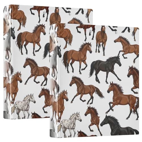 Vintage Horses Ordner mit 3 Ringen, 3 Ringe, langlebig, mit rutschfestem Clip, dekorativ, niedlich, 3-Ringbuch für Schule, Büro, 2 Stück von CHIFIGNO