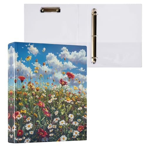 Vintage Wildflowers Field 3,8 cm Ordner mit 3 Ringen, Basic Binder Notizbuch mit 3 Innentaschen, runder Ringbuch für Schule, Bürobedarf, 1 Packung von CHIFIGNO