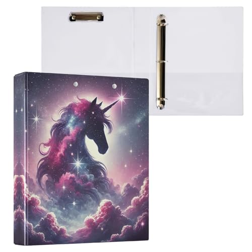 Violette Einhorn-Galaxie-Wolken, 3 Ringordner, 3,8 cm, D-Ringbuch mit 3 Innentaschen, dekorativer niedlicher Ordner für Schulbedarf, 1 Packung von CHIFIGNO