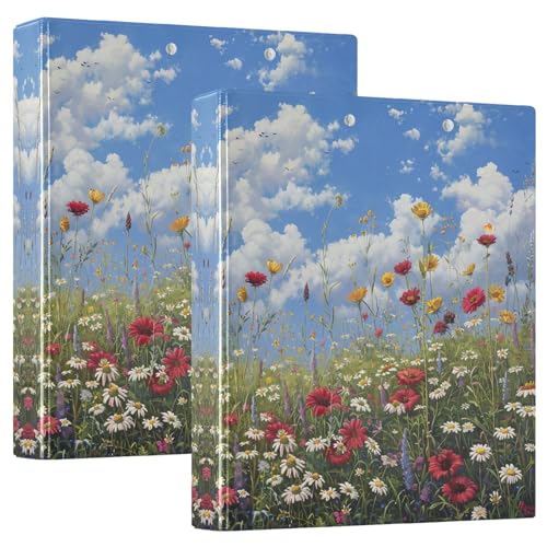 Wildblumen, Wiese, Sonnenblumen, Gänseblümchen, Mohnblumen, 3 Ringe, 3,8 cm, hält 200 Blatt, dekoratives süßes Drei-Ringbuch, Notizbuch für Schulbedarf, 2 Stück Wildblumen, Wiese, Sonnenblumen, Gänseblümchen, Mohnblumen, 3 Ringe, 3,8 cm, hält 200 Blatt, dekoratives süßes Drei-Ringbuch, Notizbuch für Schulbedarf, 2 Stück von CHIFIGNO