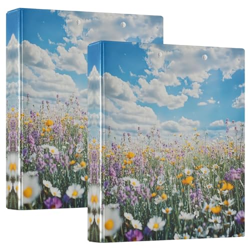 Wildflowers Field 3,8 cm Ordner, 3 Ringe, dekorativer Drei-Ringordner für 200 Blatt, vielseitige Ordner für Arbeit, Schule, Büro, 2 Stück von CHIFIGNO