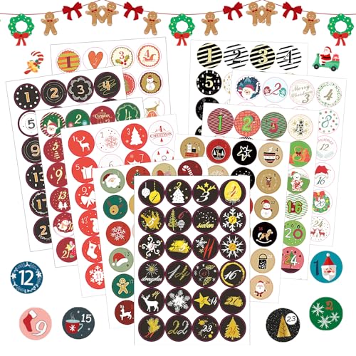 CHIHOLEN 10 x 24 Weihnachts-Adventskalender-Aufkleber, 1-24 Zahlen-Aufkleber, Weihnachts-Countdown-Aufkleber für Gastgeschenke, DIY, Basteln, Backetikett, Dekoration CHIHOLEN 10 x 24 Weihnachts-Adventskalender-Aufkleber, 1-24 Zahlen-Aufkleber, Weihnachts-Countdown-Aufkleber für Gastgeschenke, DIY, Basteln, Backetikett, Dekoration von CHIHOLEN