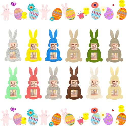 CHIHOLEN 12 Stück Ostern Geldgeschenke Verpackung,Osterhasen Filzdekorationen Geldgeschenk Verpackung,Osterhasen Geldhalter Geschenk,Lustige Osterdekoration zum Verschenken für Geld,Ostern Geschenke von CHIHOLEN