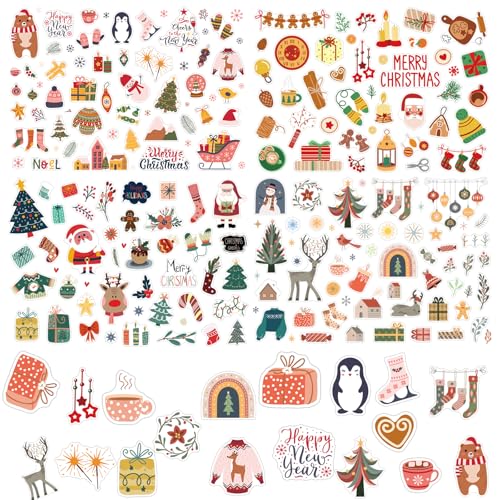 CHIHOLEN 160 Stück Aufkleber Weihnachten für Kinder Basteln, Selbstklebende DIY Weihnachtsaufkleber für Basteln von Weihnachtskarten, Adventskalender, Scrapbook Fotoalben (A,Groß) von CHIHOLEN
