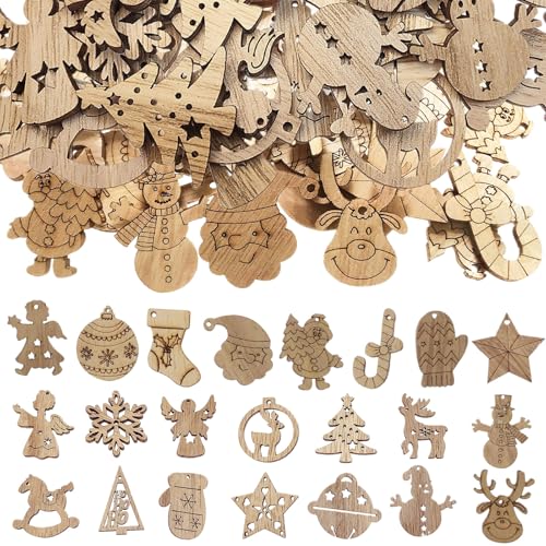 CHIHOLEN 200 Stück Streudeko Weihnachten Holz, Mini Holzdeko, Weihnachtsanhänger Klein, Blank Weihnachtsdeko für Weihnachten Deko Tischdeko DIY Handwerk von CHIHOLEN