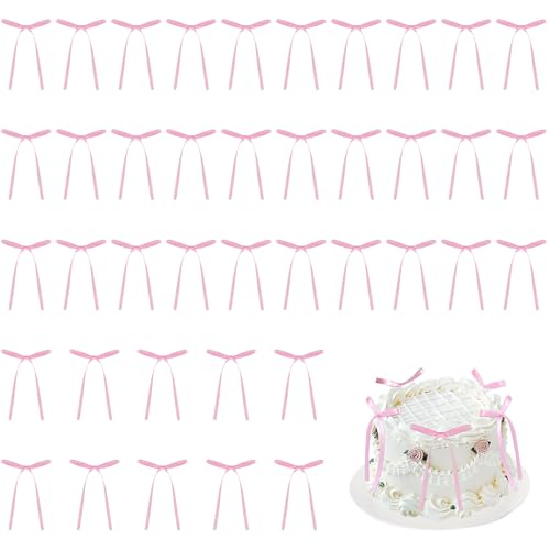 CHIHOLEN 40 Stück Rosa Schleifen für Torten Deko, Hochzeitstorte Deko, Cake Topper für Geburtstag, Valentinstag, Geschenkverpackung – Elegante Tortendeko aus Hochwertigem Material (Rosa) von CHIHOLEN