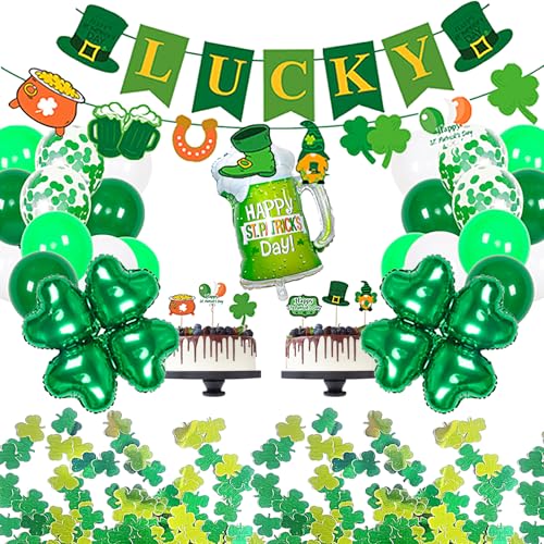 CHIHOLEN St. Patrick's Day Dekorationen, St. Patricks Day Zubehör, Glücksbanner, St. Patrick's Day Luftballons, vierblättriges Kleeblatt-Ballons, Kleeblatt-Wimpelkette, St. Patrick's Day CHIHOLEN St. Patrick's Day Dekorationen, St. Patricks Day Zubehör, Glücksbanner, St. Patrick's Day Luftballons, vierblättriges Kleeblatt-Ballons, Kleeblatt-Wimpelkette, St. Patrick's Day von CHIHOLEN