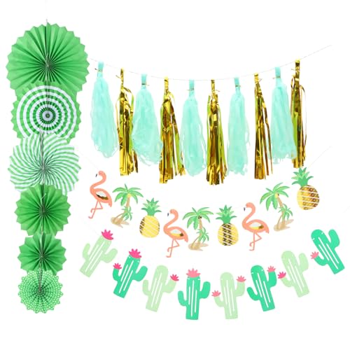 CHILDWEET 1 Satz Flamingo-ananas Flamingo-geburtstagsfeierdekorationen Netz Girlande Party Tropisches Glücklich Geburtstagsdekorationen Fiesta Kaktus-banner Quaste Laternen Leis Papier von CHILDWEET