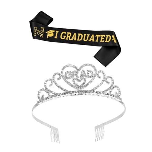 CHILDWEET 1 Satz Graduierungs-schultergurte Kleid Für Hochzeitsgäste Tiara-krone Für Frauen Kappendekorationen Abschlussball Make-up-stirnband Haar Strass Goldene Tiara Silver Satinstoff CHILDWEET 1 Satz Graduierungs-schultergurte Kleid Für Hochzeitsgäste Tiara-krone Für Frauen Kappendekorationen Abschlussball Make-up-stirnband Haar Strass Goldene Tiara Silver Satinstoff von CHILDWEET