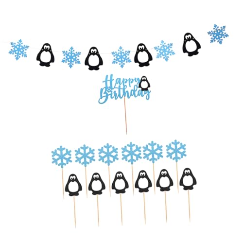 CHILDWEET 14 Stk Pinguin-Schneeflocken Schneeflocken-Wimpelkette zum Aufhängen Kuchendekoration mit Schneeflocken Weihnachtsgirlande Zubehör für Partydekoration Weihnachten von CHILDWEET