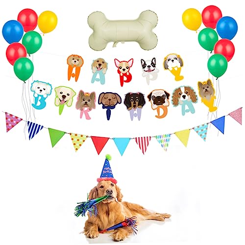 CHILDWEET 15-teiliges Set Hundegeburtstag Luftballons Geburtstagszubehör Für Hunde Gastgeschenke Partybedarf Für Hunde Geburtstagsgeschenke Für Hunde Hund Partyhut Der Hund Dekorationen von CHILDWEET