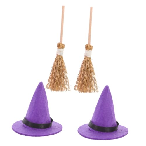 CHILDWEET 2 Sätze Miniatur Witch Supplies Set Teiliges Set mit Hexenhüten und Kleinen Besen für Halloween Dekoration für Puppenhäuser und Kreative Bastelprojekte von CHILDWEET