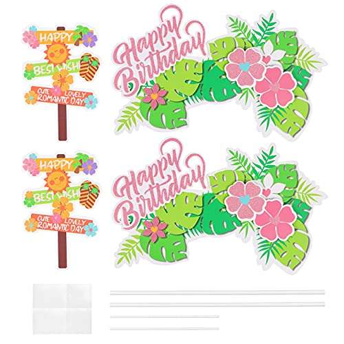 CHILDWEET Hawaiian Themen Geburtstag Kuchen Einsteckkarten 4pcs Photo Booth Zubehör Hawaii Dekorationen Artikel von CHILDWEET
