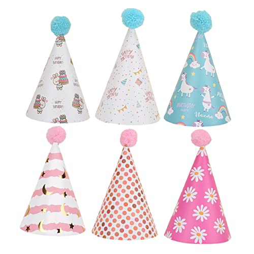 CHILDWEET Klassischer Geburtstagshut in Kegelform 6-teilig verschiedene Stile Partyhut mit Pompoms für Jungen und Mädchen CHILDWEET Klassischer Geburtstagshut in Kegelform 6-teilig verschiedene Stile Partyhut mit Pompoms für Jungen und Mädchen von CHILDWEET