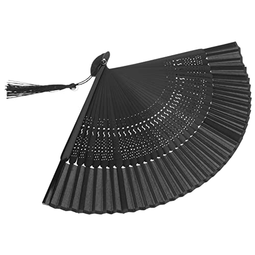 CHILDWEET Faltbarer Handfächer Chinesischer Stil Leicht Tragbarer Tanzfächer in Schwarz Klappbarer Fächer Eleganter Faltfächer für Party Bühne und Dekoration von CHILDWEET