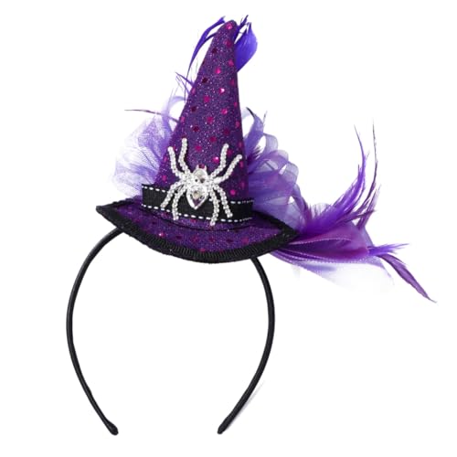 CHILDWEET Halloween Haarreif mit Violett Spinnen Hexenhut-design Kreatives Stirnband für Mädchen Partyaccessoire für Kostümfest Gruselige Fasching Dekoration von CHILDWEET