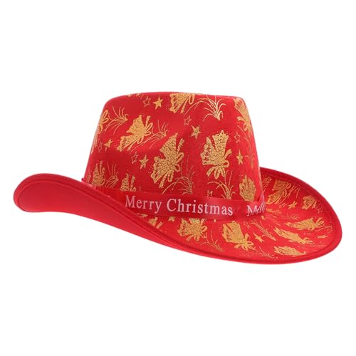 CHILDWEET Weihnachtsmütze Filzhut Mit Breiter Krempe Cowgirlhüte Frauen Lustiger Cowboyhut Roter Cowboyhut Weihnachts-cowboy-hut Feiertags-westernkostüm Weihnachtsmann-cowgirl-hut Stoff von CHILDWEET