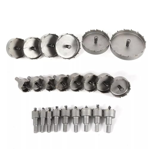 CHIMHOON 13/16/23 Stück Ø15-100mm TCT Lochsägen, Hartmetall Lochsäge Kreisschneider Bohrkrone Set Kernbohrer, für Hartmetall, Edelstahl, Baustahl, Alu, Kupfer, Eisen,etc (23) von CHIMHOON
