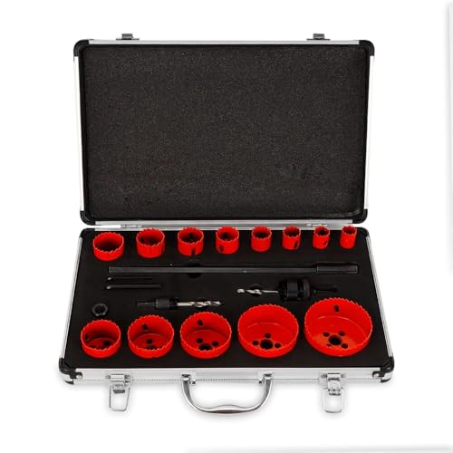 CHIMHOON 17-tlg Lochsäge Set, HSS Bi-Metall Dosenbohrer Bohrkronen Satz, mit Koffer 19-76mm, Lochsägen Set, Lochkreissäge Holz Bohrkronen, für Korkplatten, dünne PVC-Platten und Kunststoff von CHIMHOON