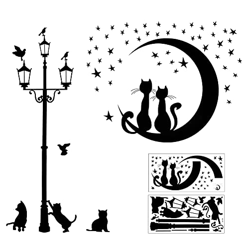 2 Stück Schwarz Wandtattoo Katzen Selbstklebend Set für Wanddeko, Straßenlampe Stern Katze Wandsticker Wandaufkleber Kleben Aufkleber Wandbilder für Wohnzimmer Schlafzimmer Kinderzimmer Flur Fenster 2 Stück Schwarz Wandtattoo Katzen Selbstklebend Set für Wanddeko, Straßenlampe Stern Katze Wandsticker Wandaufkleber Kleben Aufkleber Wandbilder für Wohnzimmer Schlafzimmer Kinderzimmer Flur Fenster von CHINPING
