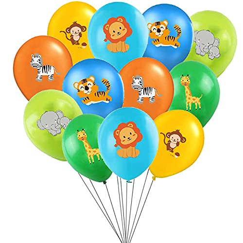 30 Stück Luftballons Bunt mit Wald Tiere Überschrift, Natur Latex Helium Dschungel Zoo Ballons Mix Farben Jungle Urwald Deko für Baby Kinder Junge Jungs Mädchen Jungen Geburtstag Party Dekoration von CHINPING