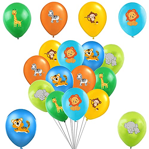 60Stück Luftballons Bunt mit Wald Tiere Überschrift,Natur Latex Helium Dschungel Zoo Ballons Mix Farben Jungle Urwald Safari Deko für Baby Kinder Junge Jungs Mädchen Jungen Geburtstag Party Dekoration von CHINPING