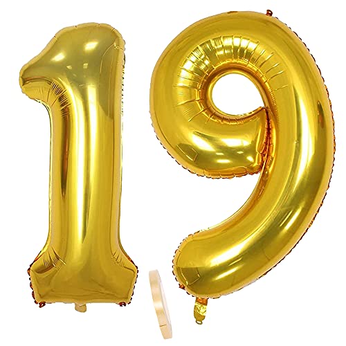 Folienballon Zahl Deko Gold 19 für Mädchen Junge Jungs,XXL 100cm Riesen Nummer Aufblasbar Helium Ballon Figuren Zahlen Luftballons für 19. Jahre Frau Mann Geburtstag Hochzeit Jubiläum Party Dekoration Folienballon Zahl Deko Gold 19 für Mädchen Junge Jungs,XXL 100cm Riesen Nummer Aufblasbar Helium Ballon Figuren Zahlen Luftballons für 19. Jahre Frau Mann Geburtstag Hochzeit Jubiläum Party Dekoration von CHINPING