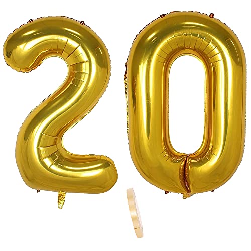 Folienballon Zahl Deko Gold 20 für Frauen Männer, XXL 100cm Riesen Nummer Aufblasbar Helium Ballon Figuren Zahlen Luftballons für 20. Jahre Mann Frau Geburtstag Hochzeit Jubiläum Party Dekoration von CHINPING