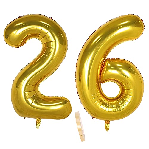 Folienballon Zahl Deko Gold 26 für Frauen Männer, XXL 100cm Riesen Nummer Aufblasbar Helium Ballon Figuren Zahlen Luftballons für 26. Jahre Mann Frau Geburtstag Hochzeit Jubiläum Party Dekoration Folienballon Zahl Deko Gold 26 für Frauen Männer, XXL 100cm Riesen Nummer Aufblasbar Helium Ballon Figuren Zahlen Luftballons für 26. Jahre Mann Frau Geburtstag Hochzeit Jubiläum Party Dekoration von CHINPING