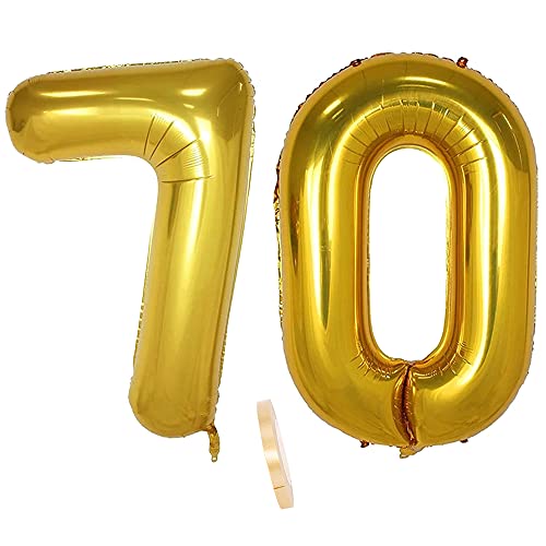 Folienballon Zahl Deko Gold 70 für Frauen Männer, XXL 100cm Riesen Nummer Aufblasbar Helium Ballon Figuren Zahlen Luftballons für 70. Jahre Mann Frau Geburtstag Hochzeit Jubiläum Party Dekoration von CHINPING