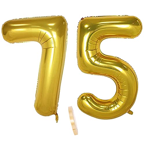 Folienballon Zahl Deko Gold 75 für Frauen Männer, XXL 100cm Riesen Nummer Aufblasbar Helium Ballon Figuren Zahlen Luftballons für 75. Jahre Mann Frau Geburtstag Hochzeit Jubiläum Party Dekoration Folienballon Zahl Deko Gold 75 für Frauen Männer, XXL 100cm Riesen Nummer Aufblasbar Helium Ballon Figuren Zahlen Luftballons für 75. Jahre Mann Frau Geburtstag Hochzeit Jubiläum Party Dekoration von CHINPING