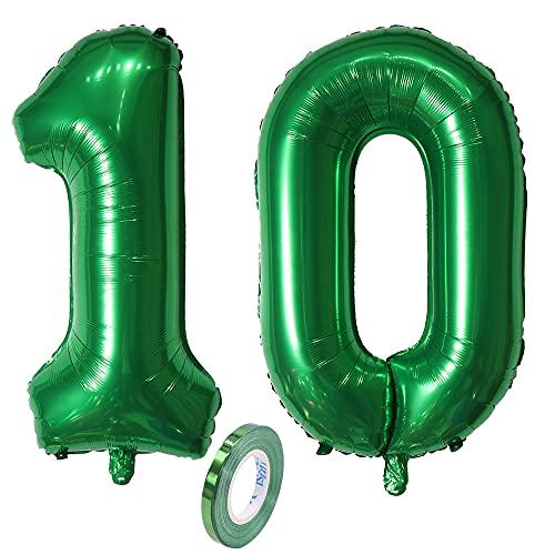 Folienballon Zahl Deko Grün 10 für Mädchen Junge Jungs ,32" XXL 80cm Riesen Nummer Aufblasbar Helium Ballon Green Figuren Zahlen Luftballons für 10. Jahre Kinder Jungen Geburtstag Party Dekoration von CHINPING
