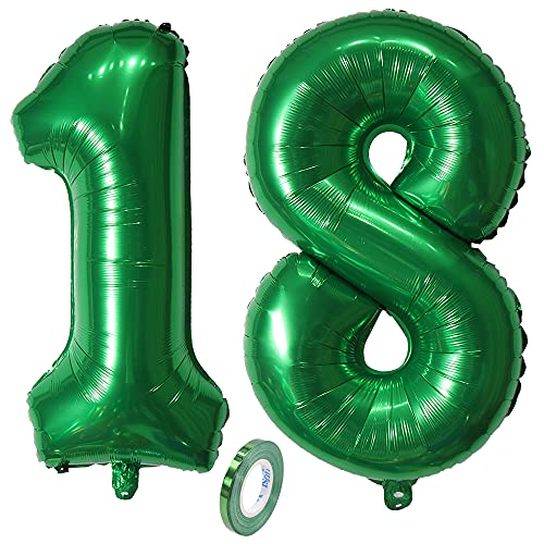 Folienballon Zahl Deko Grün 18 für Mädchen Junge Jungs ,32" XXL 80cm Riesen Nummer Aufblasbar Helium Ballon Green Figuren Zahlen Luftballons für 18. Jahre Kinder Jungen Geburtstag Party Dekoration von CHINPING