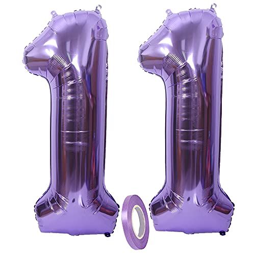 Folienballon Zahl Deko Lila 11 , XXL 100cm Riesen Nummer Aufblasbar Helium Ballon Violet Figuren Zahlen Luftballons für 11. Jahre Kinder Mädchen Junge Jungs Jungen Geburtstag Jubiläum Party Dekoration von CHINPING