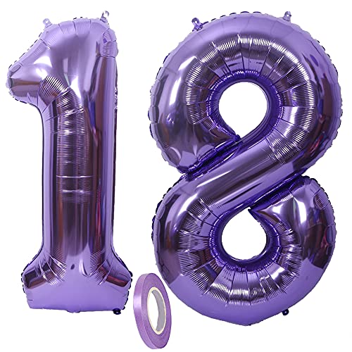 Folienballon Zahl Deko Lila 18 , XXL 100cm Riesen Nummer Aufblasbar Helium Ballon Violet Figuren Zahlen Luftballons für 18. Jahre Kinder Mädchen Junge Jungs Jungen Geburtstag Jubiläum Party Dekoration von CHINPING