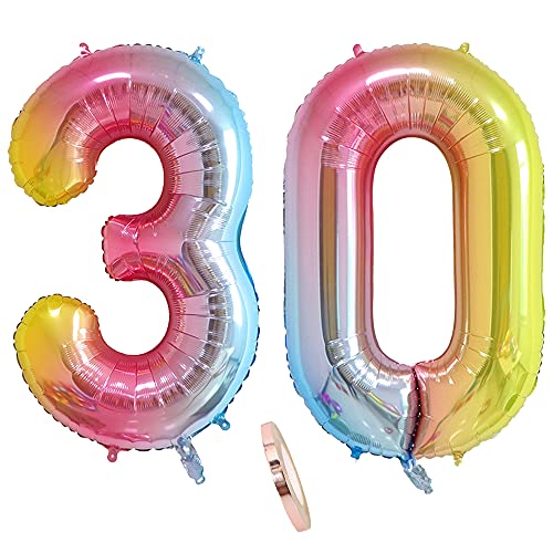 Folienballon Zahl Deko Regenbogen 30, XXL 100cm Riesen Nummer Aufblasbar Helium Ballon Rosa Bunt Schillernde Figuren Zahlen Luftballons für 30. Jahre Frau Frauen Geburtstag Jubiläum Party Dekoration Folienballon Zahl Deko Regenbogen 30, XXL 100cm Riesen Nummer Aufblasbar Helium Ballon Rosa Bunt Schillernde Figuren Zahlen Luftballons für 30. Jahre Frau Frauen Geburtstag Jubiläum Party Dekoration von CHINPING