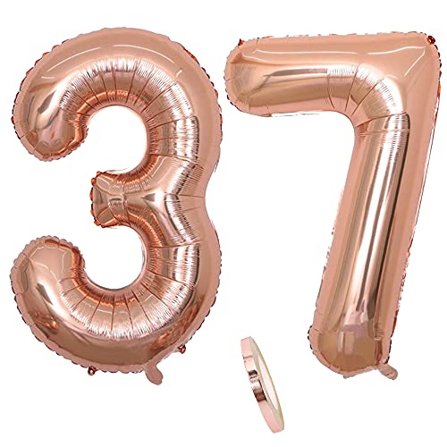 Folienballon Zahl Deko Rose Gold 37 für Frau Frauen, XXL 100cm Riesen Nummer Aufblasbar Helium Ballon Figuren Zahlen Luftballons Geschenk für 37. Jahre Geburtstag Hochzeit Jubiläum Party Dekoration von CHINPING