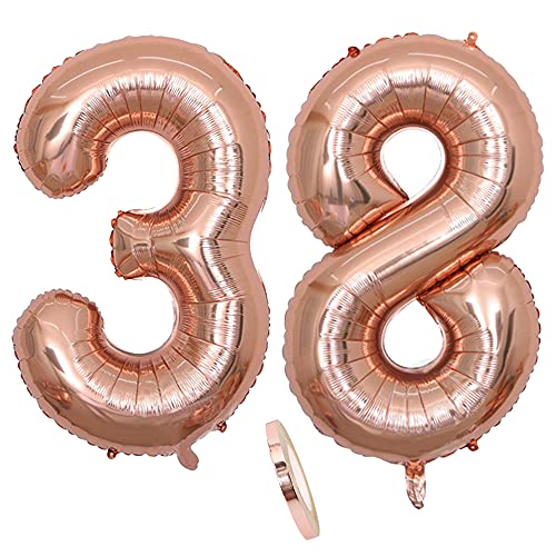 Folienballon Zahl Deko Rose Gold 38 für Frau Frauen, XXL 100cm Riesen Nummer Aufblasbar Helium Ballon Figuren Zahlen Luftballons Geschenk für 38. Jahre Geburtstag Hochzeit Jubiläum Party Dekoration Folienballon Zahl Deko Rose Gold 38 für Frau Frauen, XXL 100cm Riesen Nummer Aufblasbar Helium Ballon Figuren Zahlen Luftballons Geschenk für 38. Jahre Geburtstag Hochzeit Jubiläum Party Dekoration von CHINPING