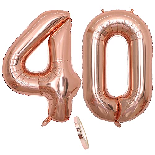 Folienballon Zahl Deko Rose Gold 40 für Frau Frauen, XXL 100cm Riesen Nummer Aufblasbar Helium Ballon Figuren Zahlen Luftballons Geschenk für 40. Jahre Geburtstag Hochzeit Jubiläum Party Dekoration von CHINPING