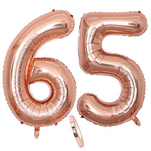 Folienballon Zahl Deko Rose Gold 65 für Frau Frauen, XXL 100cm Riesen Nummer Aufblasbar Helium Ballon Figuren Zahlen Luftballons Geschenk für 65. Jahre Geburtstag Hochzeit Jubiläum Party Dekoration von CHINPING