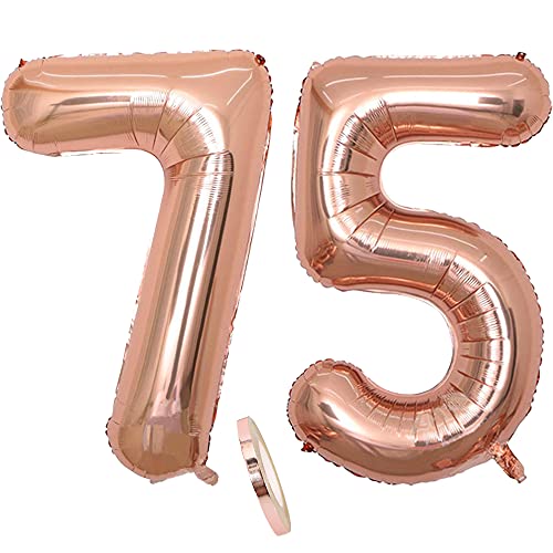 Folienballon Zahl Deko Rose Gold 75 für Frau Frauen, XXL 100cm Riesen Nummer Aufblasbar Helium Ballon Figuren Zahlen Luftballons Geschenk für 75. Jahre Geburtstag Hochzeit Jubiläum Party Dekoration von CHINPING