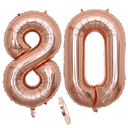 Folienballon Zahl Deko Rose Gold 80 für Frau Frauen, XXL 100cm Riesen Nummer Aufblasbar Helium Ballon Figuren Zahlen Luftballons Geschenk für 80. Jahre Geburtstag Hochzeit Jubiläum Party Dekoration von CHINPING