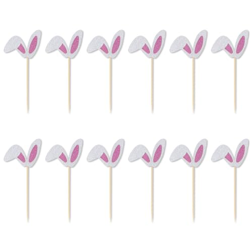 12-teiliges Oster-Kuchendekorationsset, Hasenohren, Cupcake-Aufsätze, Oster-Kuchenspieße, Kuchenzubehör für Festivals von CHIZISX