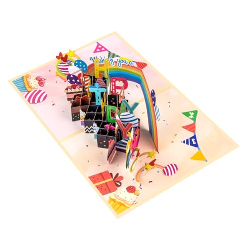 3D-Popup-Geburtstagskarte mit buntem Regenbogen-Design, Party-Einladung, Grußkarte, Geburtstagsparty-Zubehör von CHIZISX