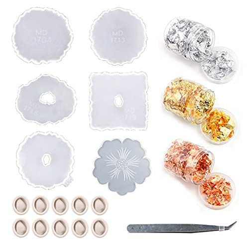 CHIZISX Untersetzerform,1 Set Harz-Untersetzer-Formen für Harzguss, Silikon-Geoden-Untersetzer-Formen mit Goldfolienflocken für Epoxidharz-Unter von CHIZISX