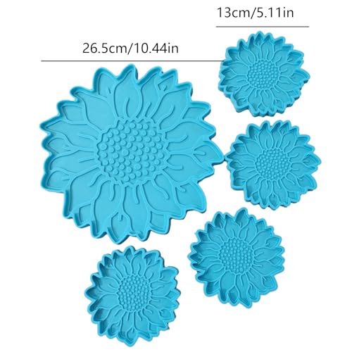 CHIZISX Untersetzerform,5 Stück für Sonnenblumen-Tablett, Epoxidharz-Form, DIY-Servierplatte, Guss, Sili von CHIZISX